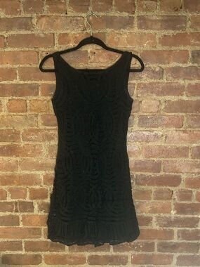 Black Crochet and Beaded Mini Dress - Sleek Sleeveless Style